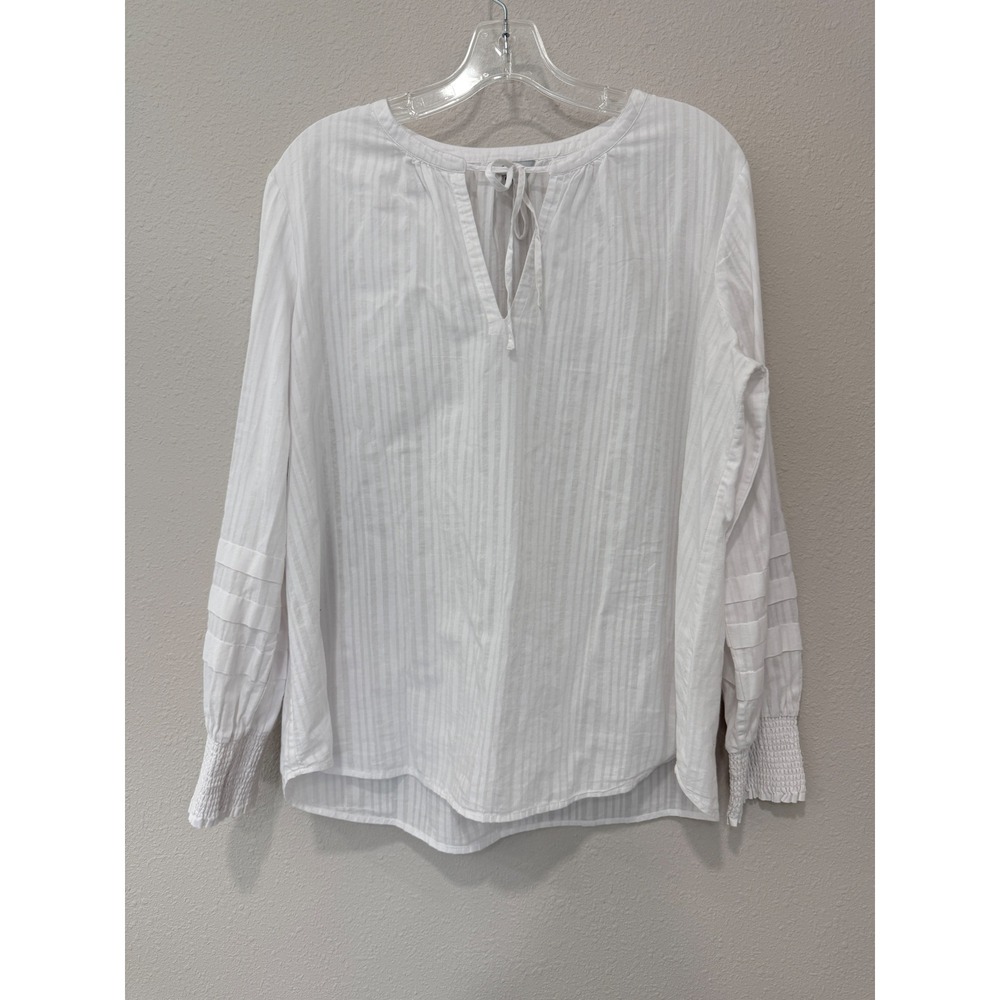 Rails Women's Blouse Large White Striped Coastal Boho Peasant Top Long Sleeve